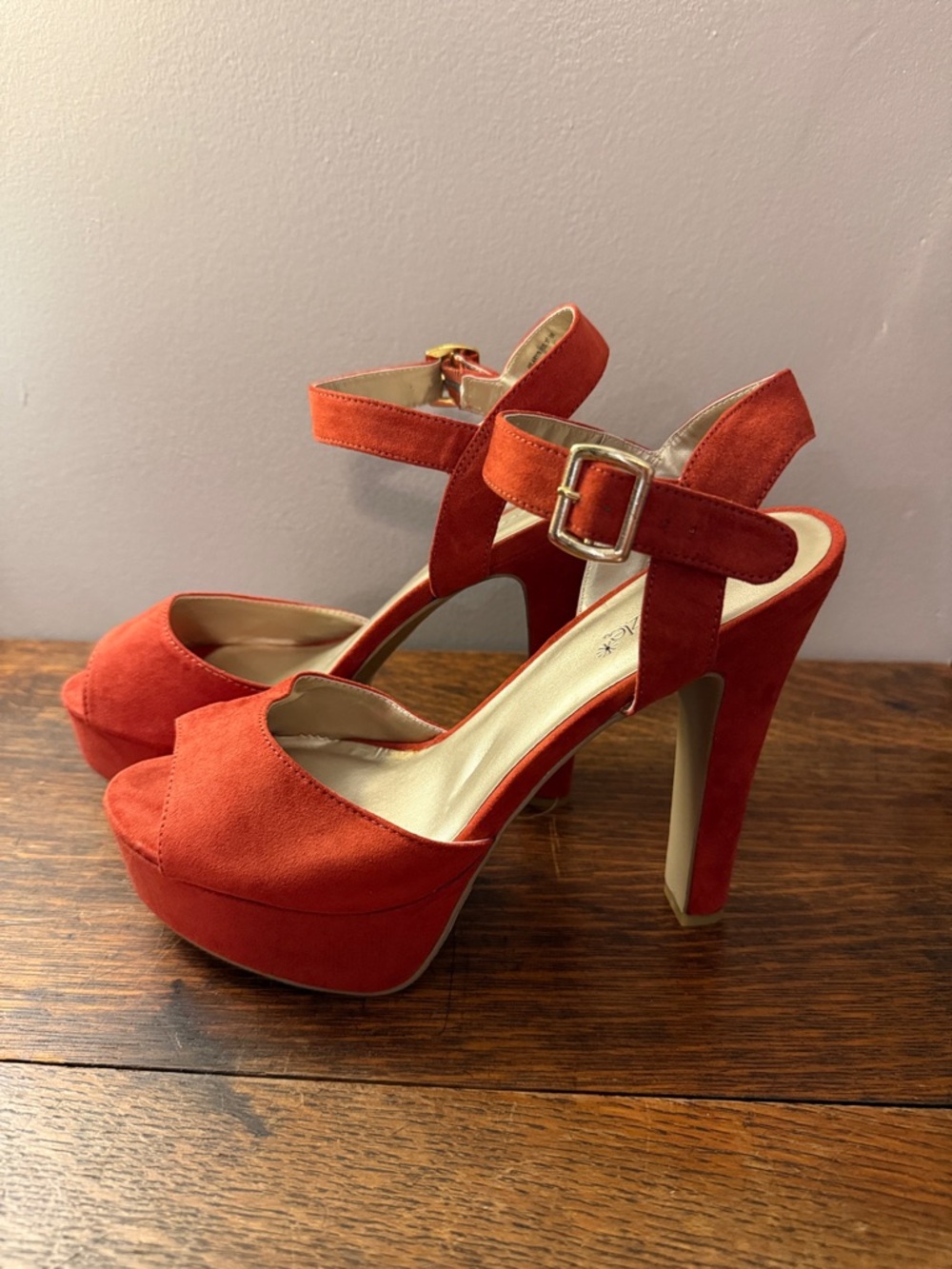 Burnt Orange Suede Platform Ankle-Strap Heels